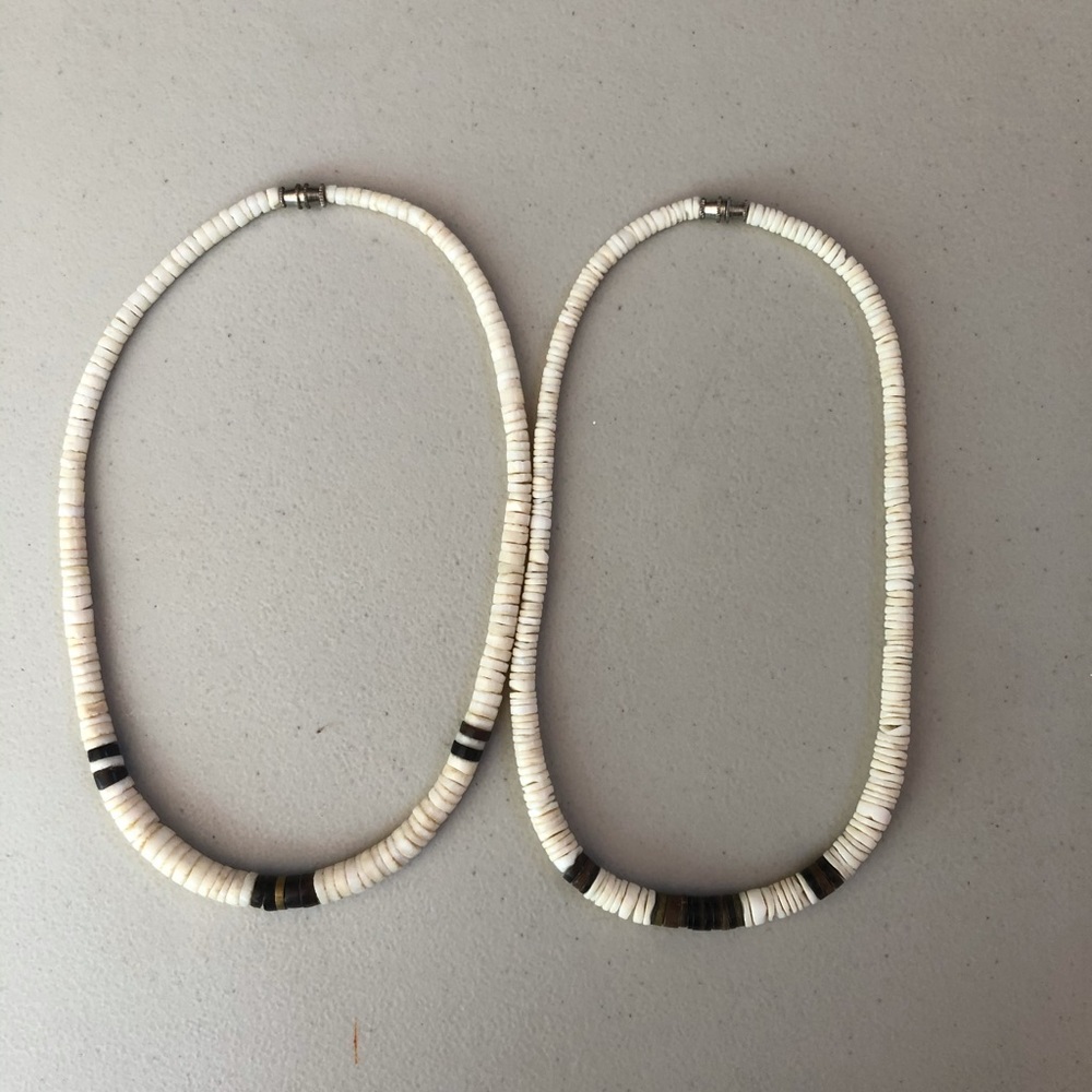 Fun Summer White Shells & Brown Beads Necklaces, x 2